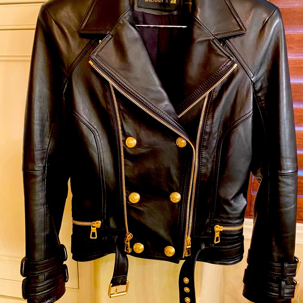 Balmain x H&M runway leather jacket.